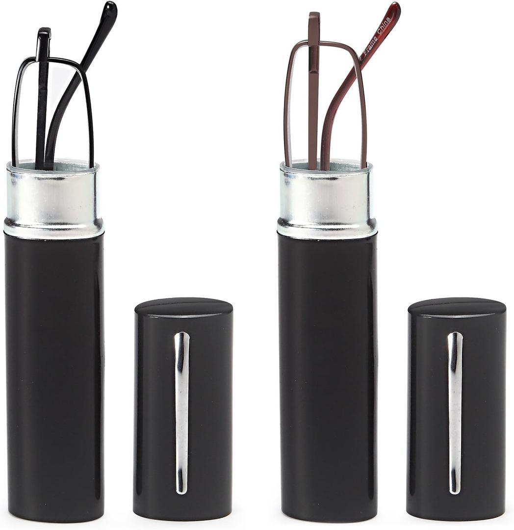 DoubleTake 2 Pairs of Classic Readers in Slim Pen Clip Portable Hard Case Reading Glasses +2.00