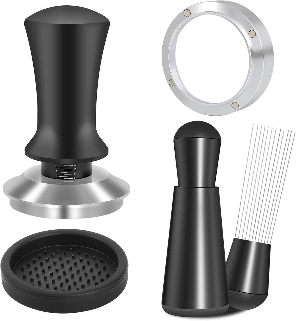 51mm Espresso Accessories Kit, Spring Loaded Calibrated Tamper, WDT Tool and Dosing Funnel Set Fits Delonghi 51 mm Espresso Coffee Machines and Portafilter