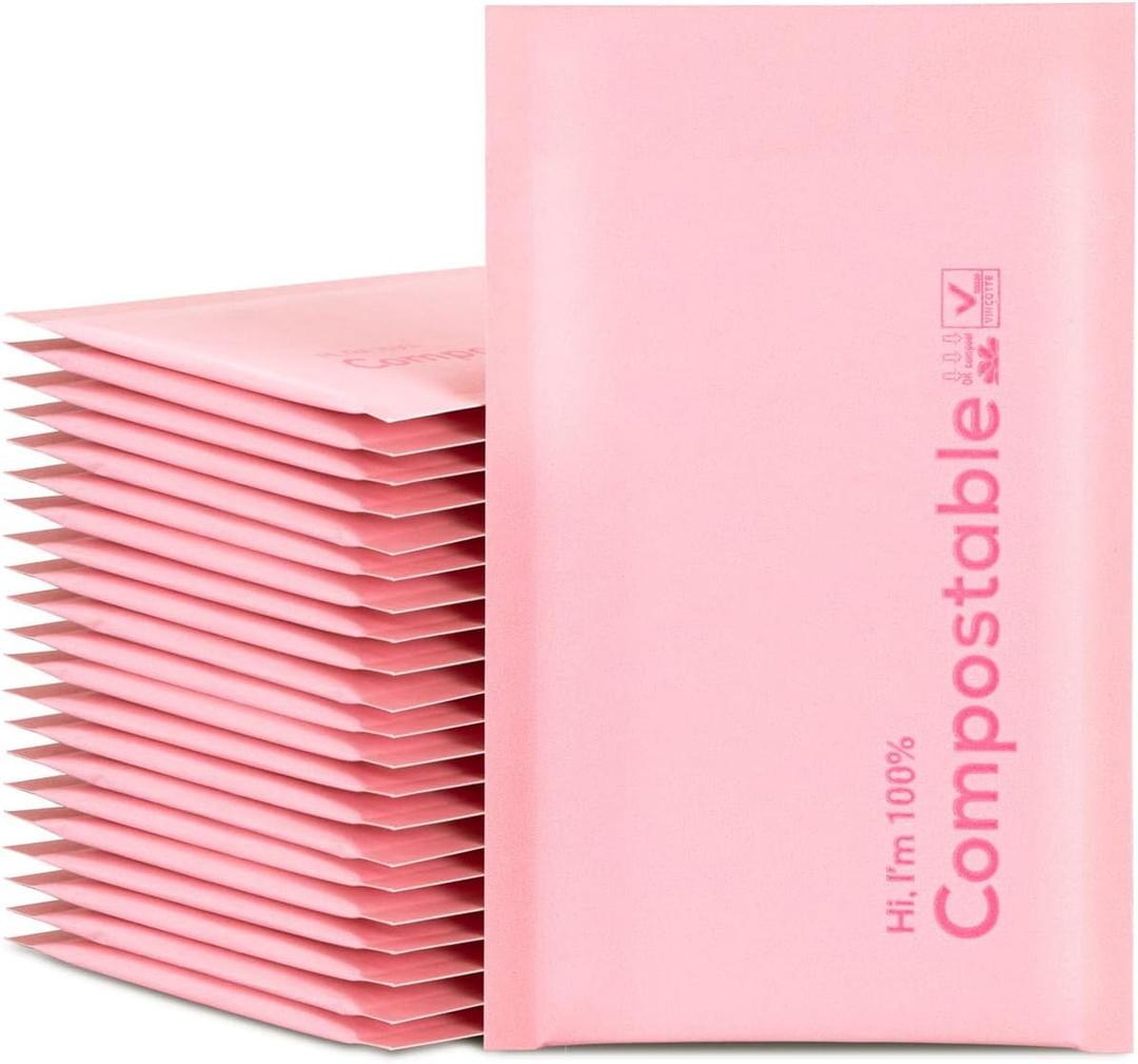 6x10 100% Biodegradable Bubble Mailers,25 Count Pink #0 Compostable Padded Packaging Wrap Envelopes Pouches Eco Friendly Self Seal Bags