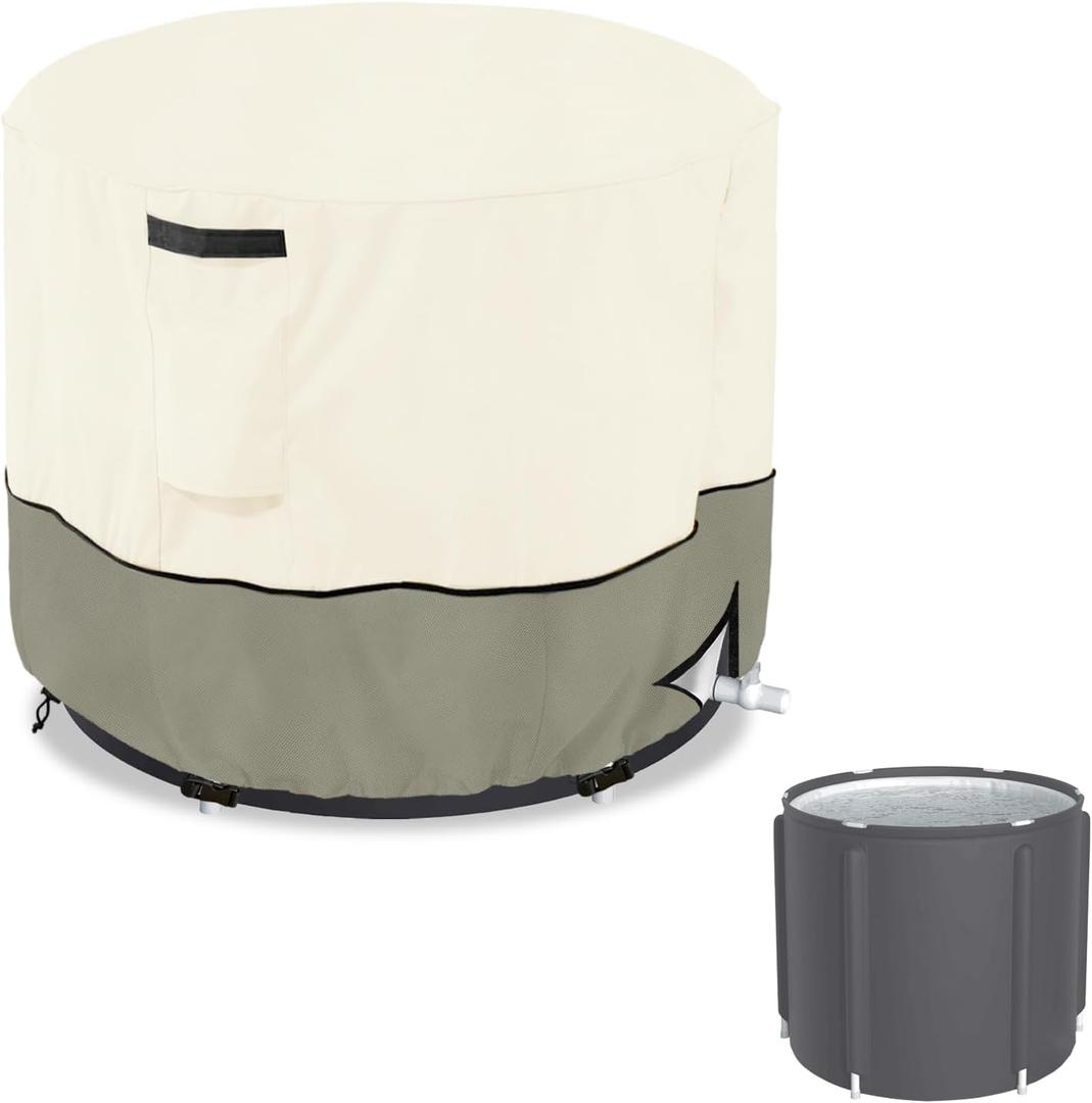 Outdoor Ice Bath Tub Cover for Freestanding Bathtubs,Portable Bathtub,Large Inflatable Tub,Polar Cold Plunge Tub(Cover Only,Beige) (32Dia'' x 27''H)