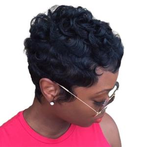 Short Wigs For Black Women Pixie Cut Short Black Curly Pixie Wigs Layered Heat Resistant Wigs Pixie Cut Wig For Black Women Natural Wavy Wig with Bangs,(Black)