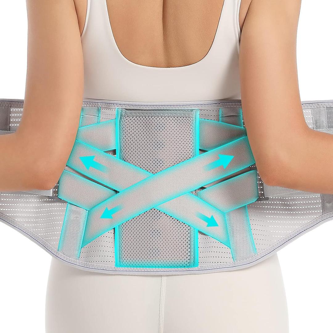 Back Brace for Lower Back Pain - Lumbar Support with Bionic Support System, Adjustable Belt for Men Women, Relieves Sciatica, Herniated Disc, Scoliosis, Posture Correction for Workout, Daily Use, Heavy Lifting (Grey, Large)