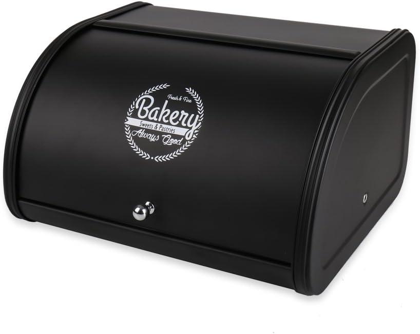 Home by Jackie Inc X458 Black Metal Bread Box/Bin/kitchen Storage Containers with Roll Top Lid (Black)