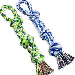 UPSKY Dog Rope Toys 2 Nearly Indestructible Dog Toys, Dog Toy for Medium to Large Breed, Dental Cleaning Chew Toys, Dog Tug Toy for Boredom, Dog Teething Toys, Dog Rope Toy for Aggressive Chewers (B-Blue&Green)