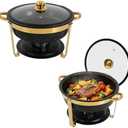 Dziwenul 2-Pack Round Chafing Dishes, Buffet Food Warmers Sets, BlackGold | 5 QT per Volume, Stainless Steel & Tempered Glass for Dining Hall, Party, Wedding, Buffet, Banquet to Hold Warm & Cold Food