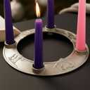 Shellwei Metal Nativity Scene Advent Wreath Candle Holder 8 Inch Advent Metal Candleholder Ring Wreath Nativity Scene Candle Holder for Xmas Centerpiece Decor Church (7/8inch Candles Not Included)