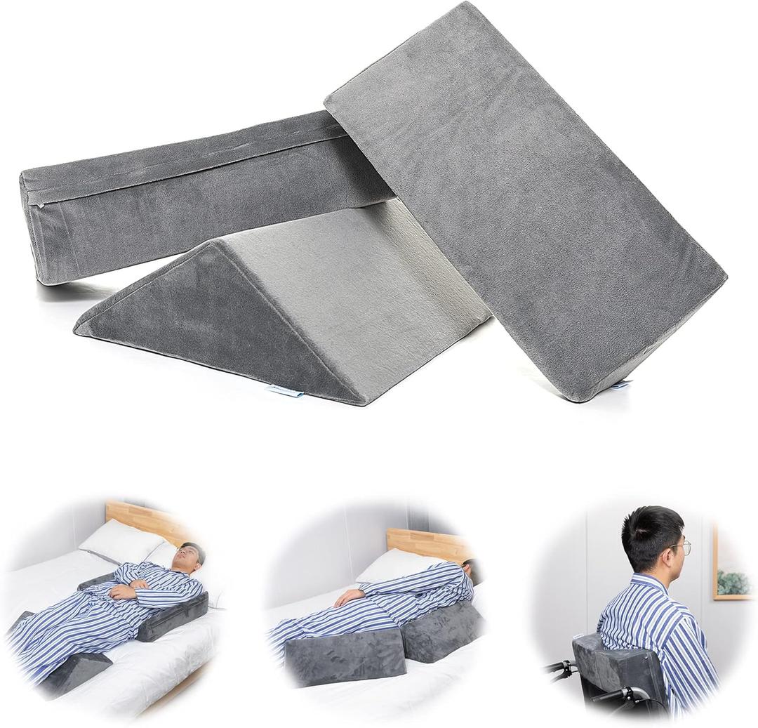 Fanwer Bed Wedges & Body Positioners for Elderly (3 in 1),40 Degree Triangle Wedges for Bed Positioning,Triangle Pillow for After Surgery, Wedges for Bedsores,Wedge Pillow for Positioning (Dark Grey)