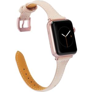 Wearlizer Slim Thin Leather Bands Compatible with Apple Watch Band 38mm 40mm 41mm 42mm 44mm 45mm 46mm 49mm Women Men Strap Wristband Bracelet for iWatch Series 11 10 9 8 7 6 5 4 3 SE/Ultra 3 2 1 (Nude) Size: 38/40/41/42mm(Series 11 10)
