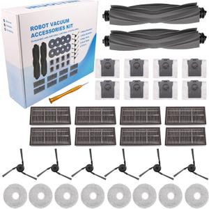 Replacement Accessories Parts Kit Compatible with Dreame L40 Ultra | X40 Ultra | Mova P10 Pro Ultra  8 Robot Vacuum Dust Bags, 8 Mop Pads, 8 Filters, 6 Side Brushes, 2 Rubber Main Brushes