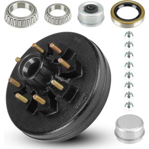 Trailer Brake Drum Kit, 8-Hole, 6.5" Bolt Circle Brake Drum for 7000 lb Axles, Replacement Brake Hub Drum Assembly for Rvs, Trailer and Semi Truck