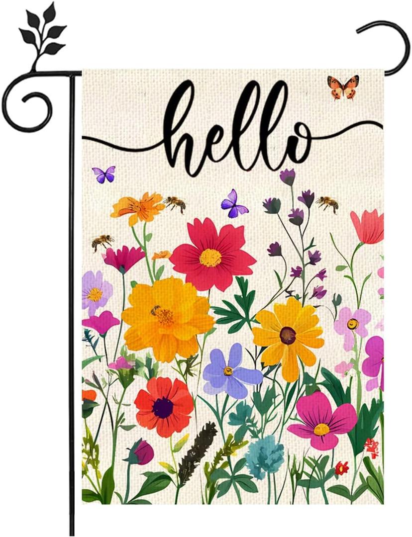 Hello Spring Garden Flag Flowers 12x18 Inch Double Sided Outside Flowers Outdoor Seasonal Holiday Welcome Yard Porch Decoration