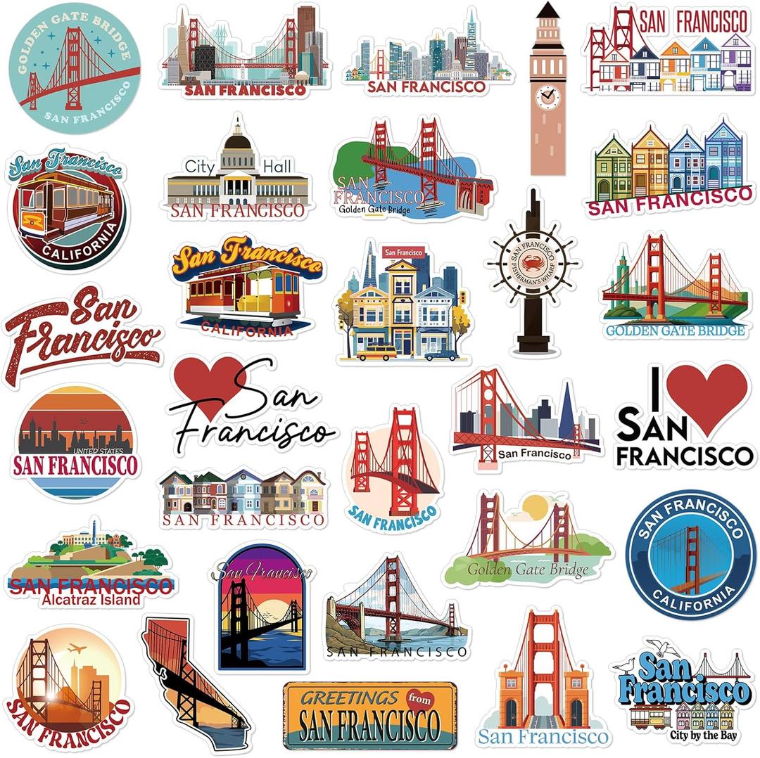 Konohan 30 Pcs San Francisco Souvenirs Gifts San Francisco Magnet for Refrigerator City Magnetic Refrigerator Stickers for Home Decoration