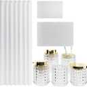XLHOMO Bathroom Sets with Shower Curtain and Rugs and Accessories, Glass Bathroom Accessories Set Clear Bathroom Set Bathroom Sets, White Bath Mat and Diamond Soap Dispenser for Bathroom Decor