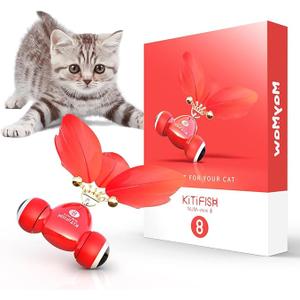 Duasdne Interactive Cat Toys The Kitifish Rechargeable Automatic Cat Toy with Feather and Bell for Indoor Cats Fast Rolling on Carpet,Motion Activate Cat Toys
