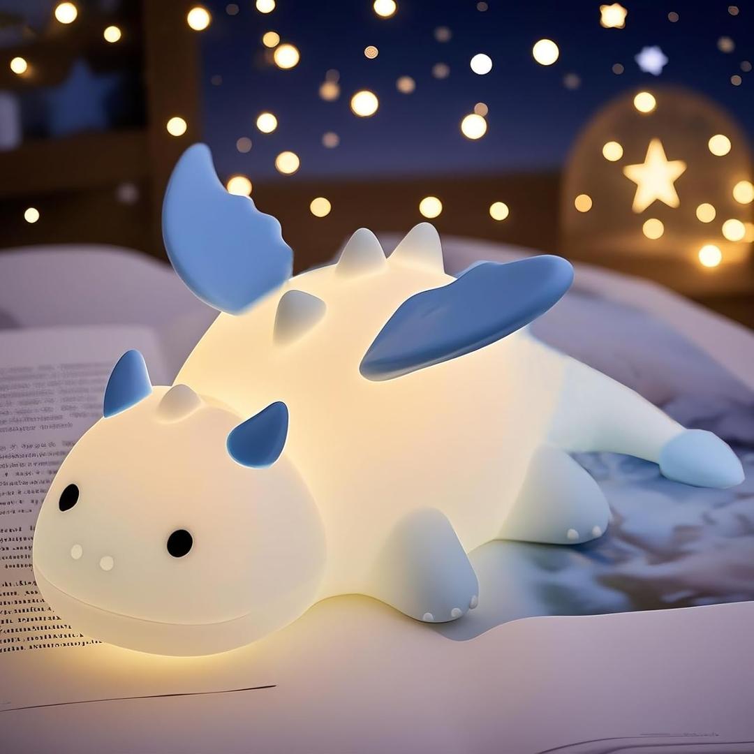Dragon Night Light, Cute Baby Dragon Gifts, Soft Silicone Lamp with 3 Level Warm Light and RGB Changing, Breastfeeding Nursery Portable Kawaii Bedside Lamp for Baby, Toddler, Boys and Girls (Color 2)