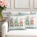 Easter Decorative Throw Pillow Covers 18x18 Set of 2 Gnome Spring Square Pillow Covers for Couch Happy Easter Eggs Bunny Carrot Floral Cushion Cases for Living Room Bedroom Bed Car Chair