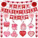 Galentines Day Decorations Set - NO DIY - Happy Galentines Day Banner & Valentines Day Felt Heart Garland & Hanging Swirls Galentines Decorations for Girls Ladies Night Party Supplies Photo Prop