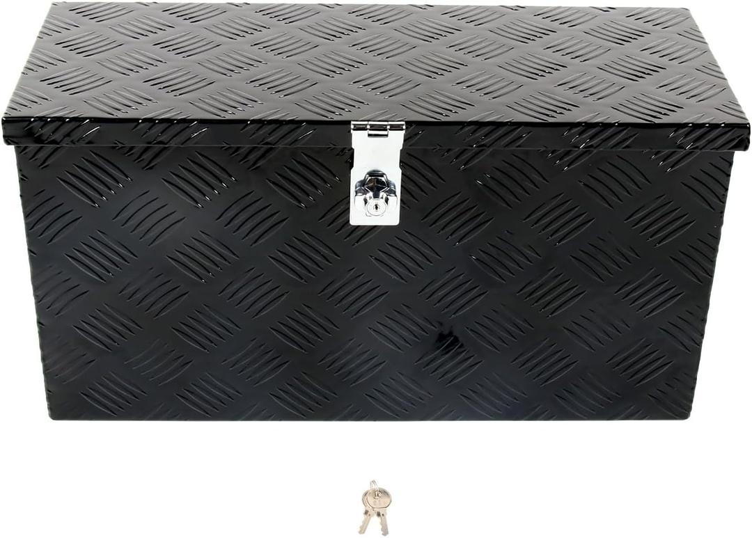 24'' Inch Stripes Plated ATV UTV Aluminum Tool Box Truck Bed Toolbox Waterproof Square Storage Organizer with Lock and Keys Black(24" L x 9.5" W x 12.5" H)