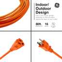 GE Outdoor Long Extension Cord, 80 Ft, Grounded Heavy Duty, 16AWG 3 Prong, ETL Listed, Orange (81703)