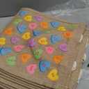 CJiangpo 6 Pack Valentine's Day Burlap Gift Bags, Large Conversation Heart Tote with Handle, Reusable Colorful Candy Linen Jute Bag Goodie Snack Basket and Wood Heart Shape Cutout for Party Favors