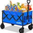 Collapsible Foldable Wagon with Wheels 360 LBS,Heavy Duty Folding Utility Cart for Groceries,Shopping,Garden,Camping,Outdoor,2 Drink Holders Blue