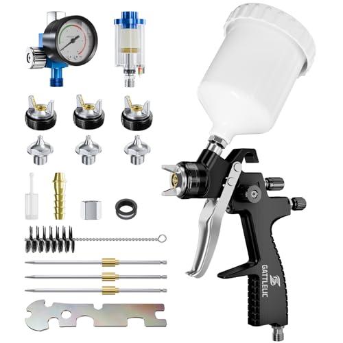 LVLP Air Spray Gun Premium Kit with 1.3/1.5/1.7mm Nozzle & Air Regulator,Automotive Paint Sprayer, for Cars & House DIY Painting Gun (Black)