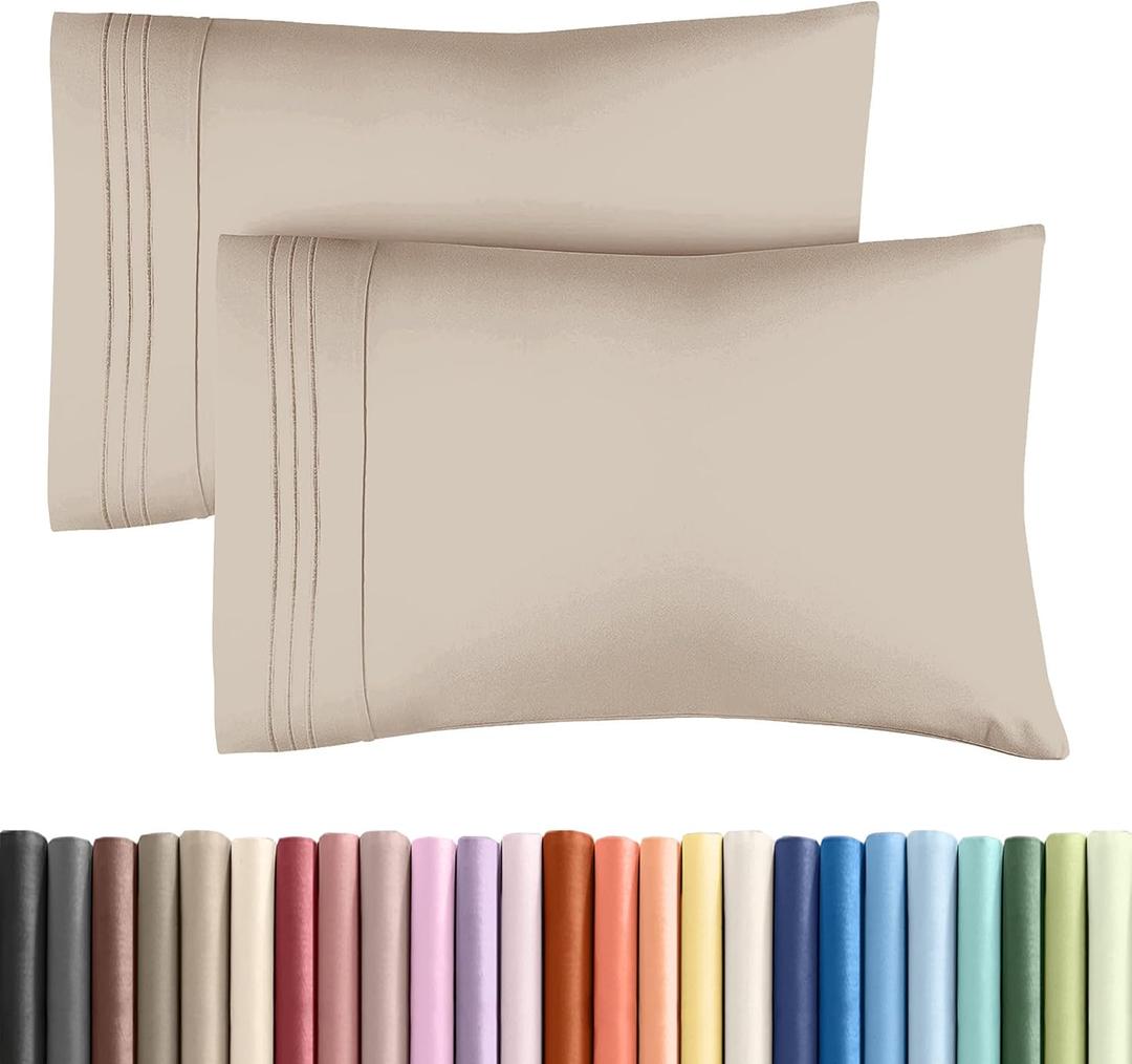 2 x Standard Pillow Cases Set of 2 - Ultra-Soft Hotel Quality Pillowcase Covers - Comfy & Wrinkle Free - Stain and Fade Resistant - Machine Washable Pillow Protectors - 2 Piece Set - Standard Size Wheat