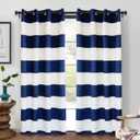DriftAway Navy Striped Room Darkening Curtains Patriotic Horizontal Stripe Classic Grommet Drapes for Bedroom Living Room Thermal Insulated Panels for Boys Kids Holidays July 4th Labor Day (52"W x 84"L (Pack of 2), Navy and White)