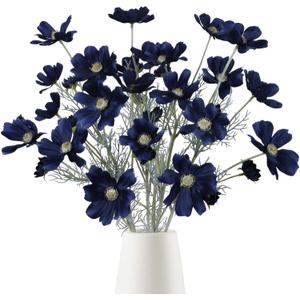 6PCS Navy Blue Silk Cosmos Flowers 24'' Wild Flowers Artificial Fake Flowers Arrangement for Wedding Party Kitchens Home Decoration (Navy Blue)