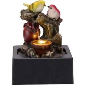 TERESA'S COLLECTIONS Tabletop Water Fountain Outdoor for Home Decor, Birds Statues Waterfall Fountain Indoor for Living Room Decor,Include LED Light and Pump,Ideal for Dad 9.4"