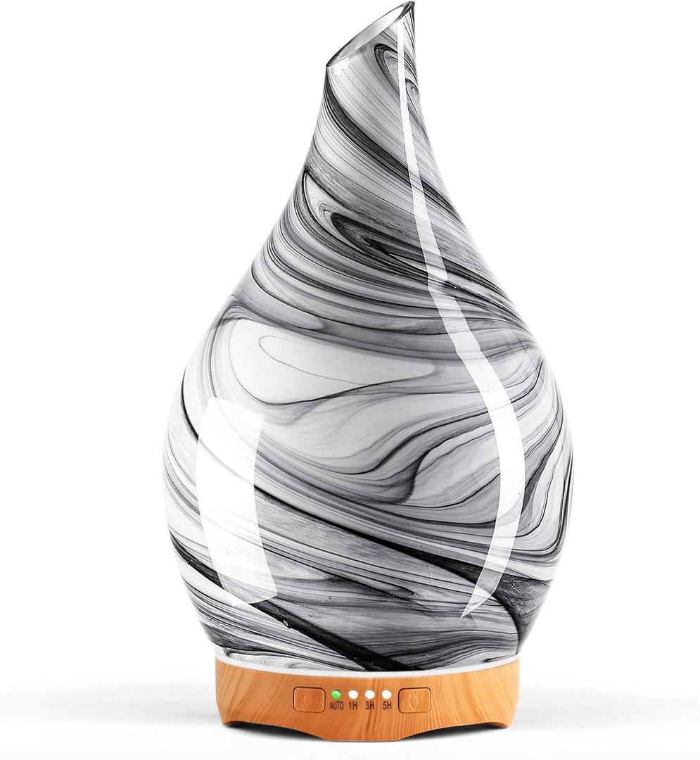 Porseme 150ml Essential Oil Diffuser Glass Color Changing Aroma Air Diffusers Aromatherapy Ultrasonic Cool Mist Humidifier 6 Running Hours Waterless Auto-Off for Sleeping Yoga Office Spa (Obsidian)