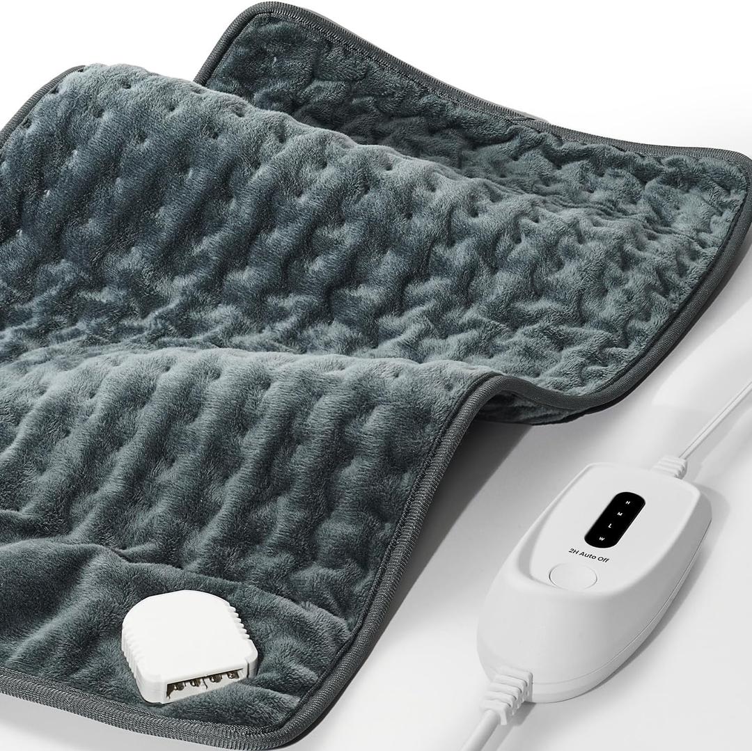 Heating Pad for Back Pain and Period Cramps, FSA HSA Eligible, 12"x 24" Large Electric Heating Pad for Cramps, Muscle Aches, Arthritis, Shoulder, 2H Auto Shut Off, Machine Washable, Moist and Dry (Gray)