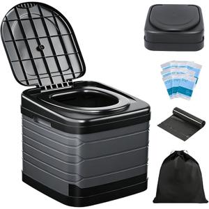 Portable Toilet for Camping, 17.1"H Heavy Duty Foldable Porta Potty for Adults, Capacity 660LBS Luggable Loo for Outdoor Travel Camp Car-Grey