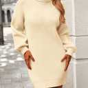 PRETTYGARDEN Women's Long Sleeve Sweater Dress 2024 Fall Knit Turtleneck Sweaters Pullover Loose Mini Dresses (Apricot, Medium)