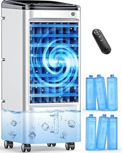 CENSTECH Windowless Portable Air Conditioners w/ 6Ice Packs, 4Modes&3Speeds, 600Sq.ft Swamp Cooler, Dual Tank for 15H Cooling, 12H Timer, 26Ft Remote, 65°Swing Evaporative Air Cooler for Bedroom Indoor