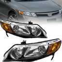 for 2006-2011 Honda Civic Headlights Assembly Black Clear Pair