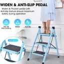 3 Step Ladder, Folding Step Stool for Adults, Lightweight Aluminum Step Ladder, Portable 330 LBS Capacity Ladders for Home Kitchen Library Office, Small Step Stools with Anti-Slip Wide Pedals, Blue