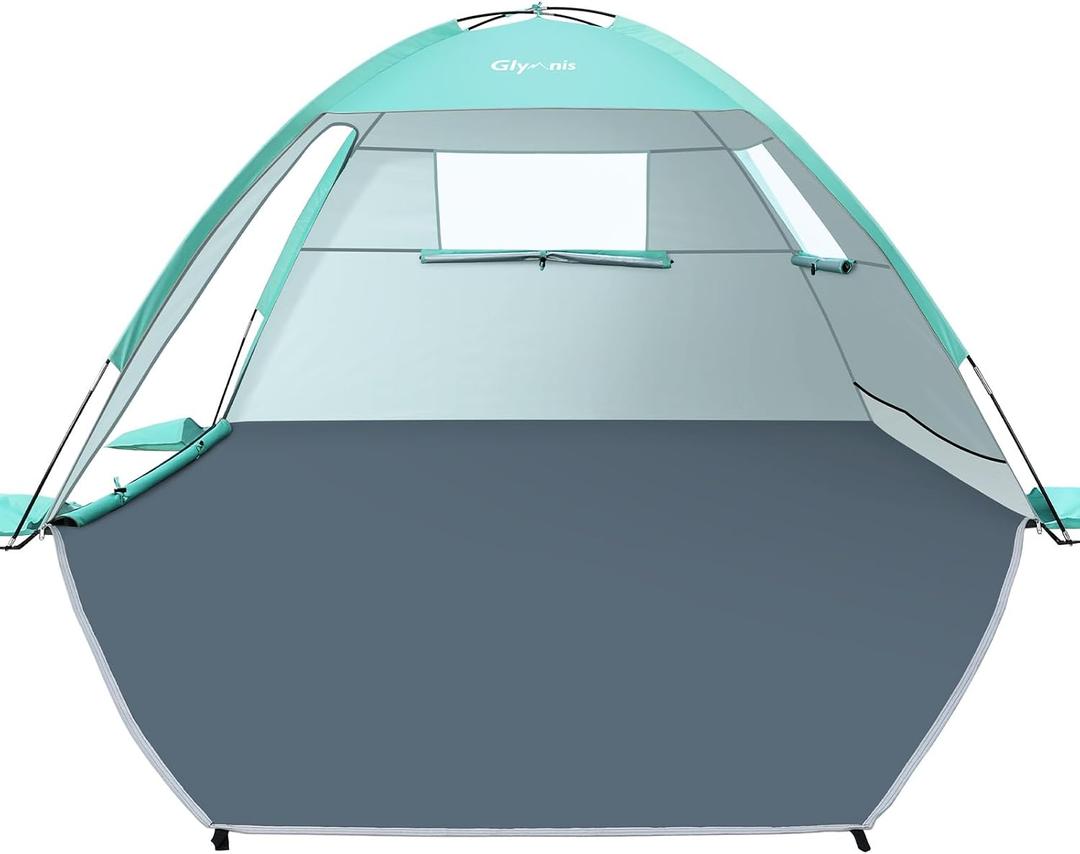 Glymnis Beach Tent Sun Shelter for 3 Person with UPF 50+ UV Protection, Lightweight & Easy Setup Beach Shade Canopy with Vent Windows & Zippered Door - Green