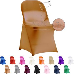 36 PCS Waterproof Stretch Spandex Folding Chair Covers, Dining Room Chair Slipcovers Protector for Wedding, Banquet, Party, Holidays, Celebration and DecorationGold