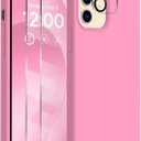 for iPhone 12 Case and iPhone 12 Pro Case, [Camera Lens Protector + Screen Protector], Soft Microfiber Lining Silicone Shockproof Protective Slim Thin Phone Cover 6.1 inch, Tender Pink