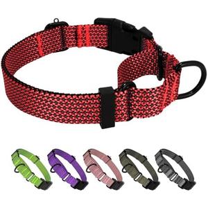 BXPAW Martingale Dog Collars Adjustable Training Martingale Collar for Dogs - Reflective No Pull Dog Collar with Quick Release Buckle (Red, L)