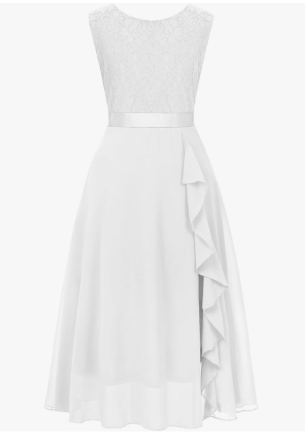 Girls Dress Sweet & Cute Puff Sleeve Square Neck Ruffle Dot Ruffle Swing Dress (10Y)