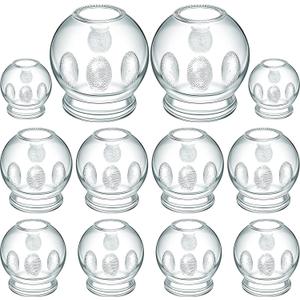 Nuanchu 12-Piece Glass Cupping Set - 4 Sizes, Fire Cupping Therapy Set with Finger Grips for Myofascial Massage, Muscle, Nerve, Joint Pain