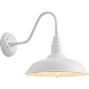 14 Inch Dome Outdoor Gooseneck Barn Light Fixture for Farmhouse, White Exterior Goose Neck Wall Mount Lights for Porch, Barn Style Wall Sconce Lighting for Patio, Garage