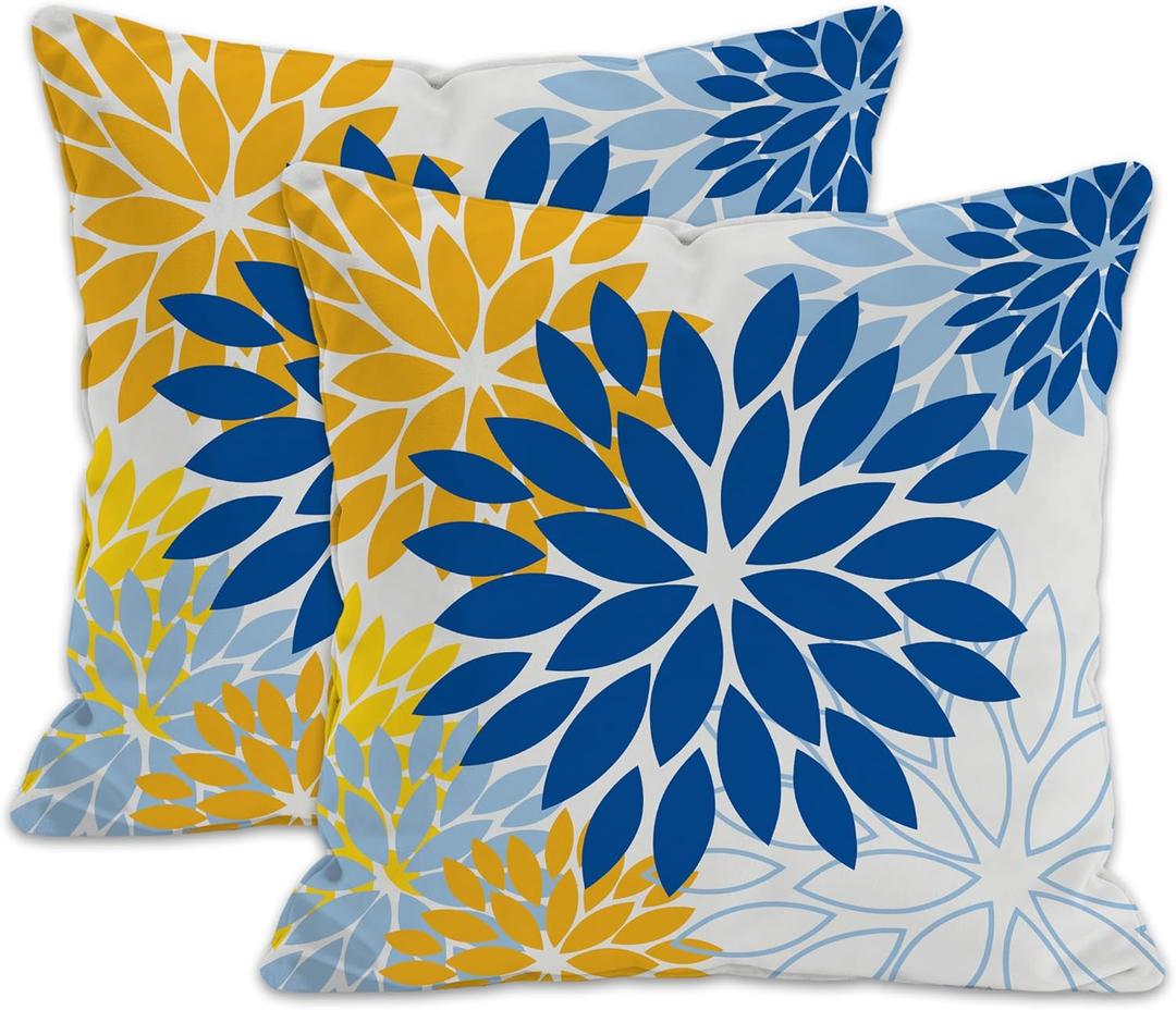 Blue Flower Throw Pillow Covers Set of 2,Indoor Decorative Pillow Cases for Couch Bed Sofa Cushion Home,16x16 Inch