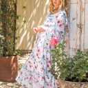 Sunny Spirit Women's Floral Boho Midi Dress 2025 Spring Fall Long Sleeve V Neck Chiffon A-Line Flowy Party Dresses (M)