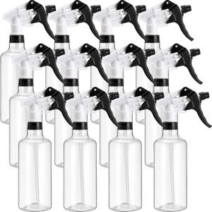 Eccliy 12 Pcs 16 Oz Plastic Spray Bottle, Adjustable Empty Reusable Sprayer for Cleaning, Planting, Water, Bathroom and Kitchen, BBQ, Commercial and Residential (Black,Clear) (Back&white)