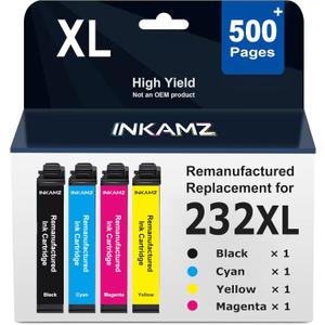 Remanufactured Ink Cartridges Replacement for Epson 232XL 232 XL Ink Cartridges Combo Pack Work with Printer XP-4200 Ink WF-2930 WF-2950 XP-4205 (1 Black, 1 Cyan, 1 Magenta, 1 Yellow)