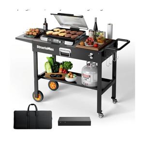 Outdoor Grill Table, Portable Grill Cart with Storage and Wheels, Fits 17/22 Inch Blackstone Griddle, Ninja Grille & More, Outdoor Grill Station for Camping, Patio, Backyard & Tailgating