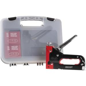 Heavy Duty Staple Gun for Wood Carpentry, DIY Crafts, or Furniture Upholstery Stapler with Staples - 3-Way Heavy Duty Stapler Gun with Carrying Case and 3 Types of Staples Included by Stalwart (Red)